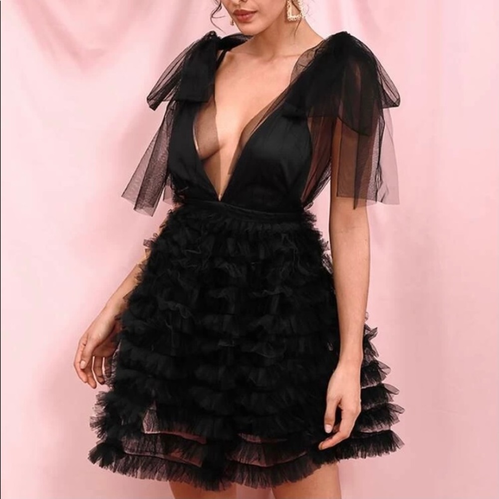 Plunging Neckline Mesh Dress
